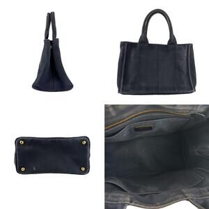 Prada Bag Navy Blue Canapa Handbag Gold Shoulder Canvas